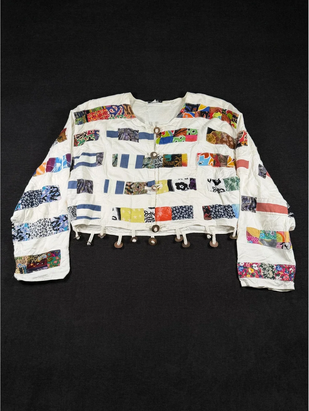 Nativewear Designs Women's Patchwork Cotton Jacket with Drawstring and Buttoned-